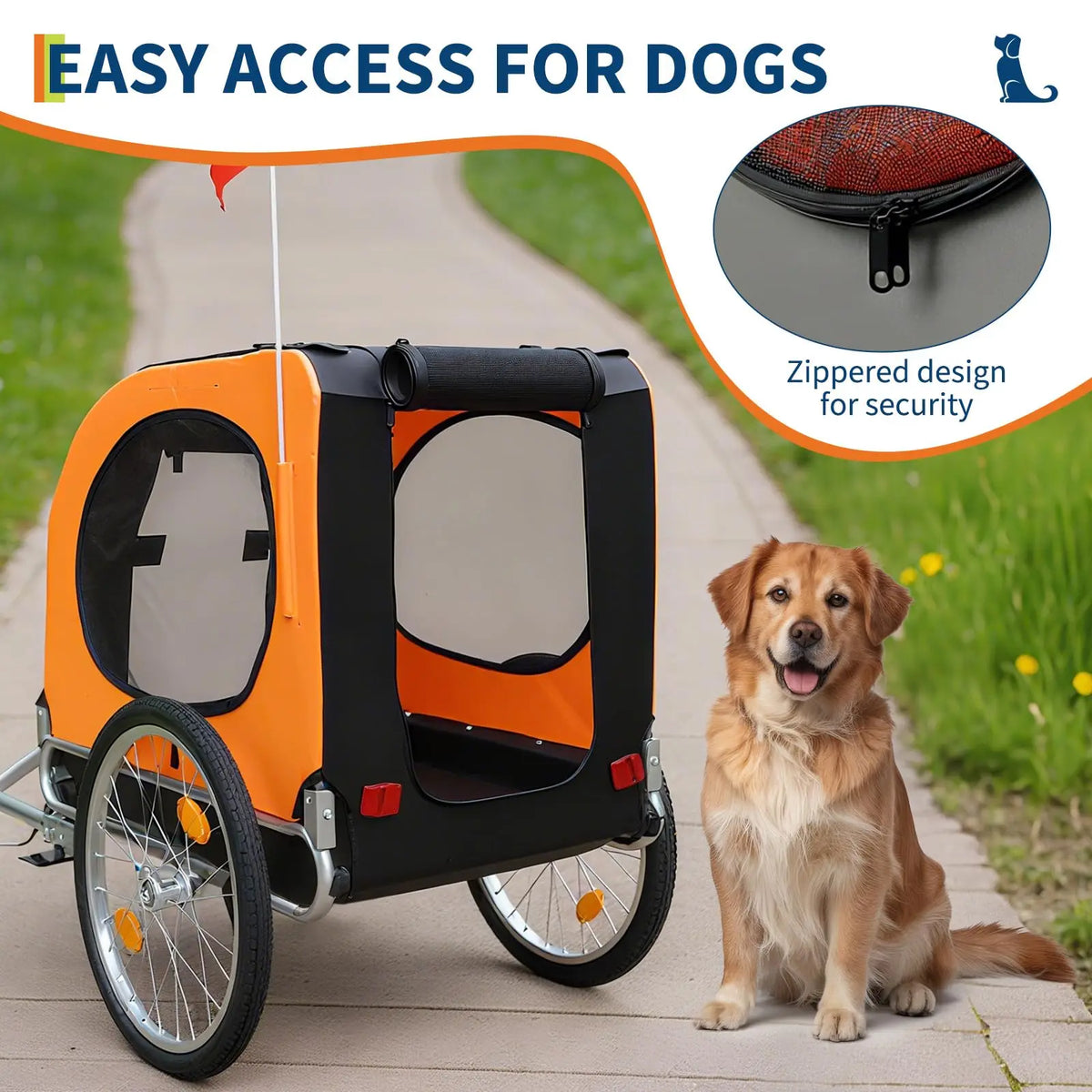 Foldable Dog Bike Trailer With Quick Release Wheels And Mesh Windows