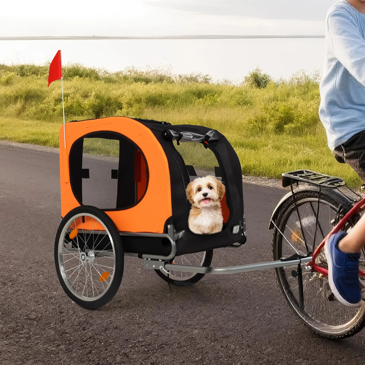 Foldable Dog Bike Trailer With Quick Release Wheels And Mesh Windows