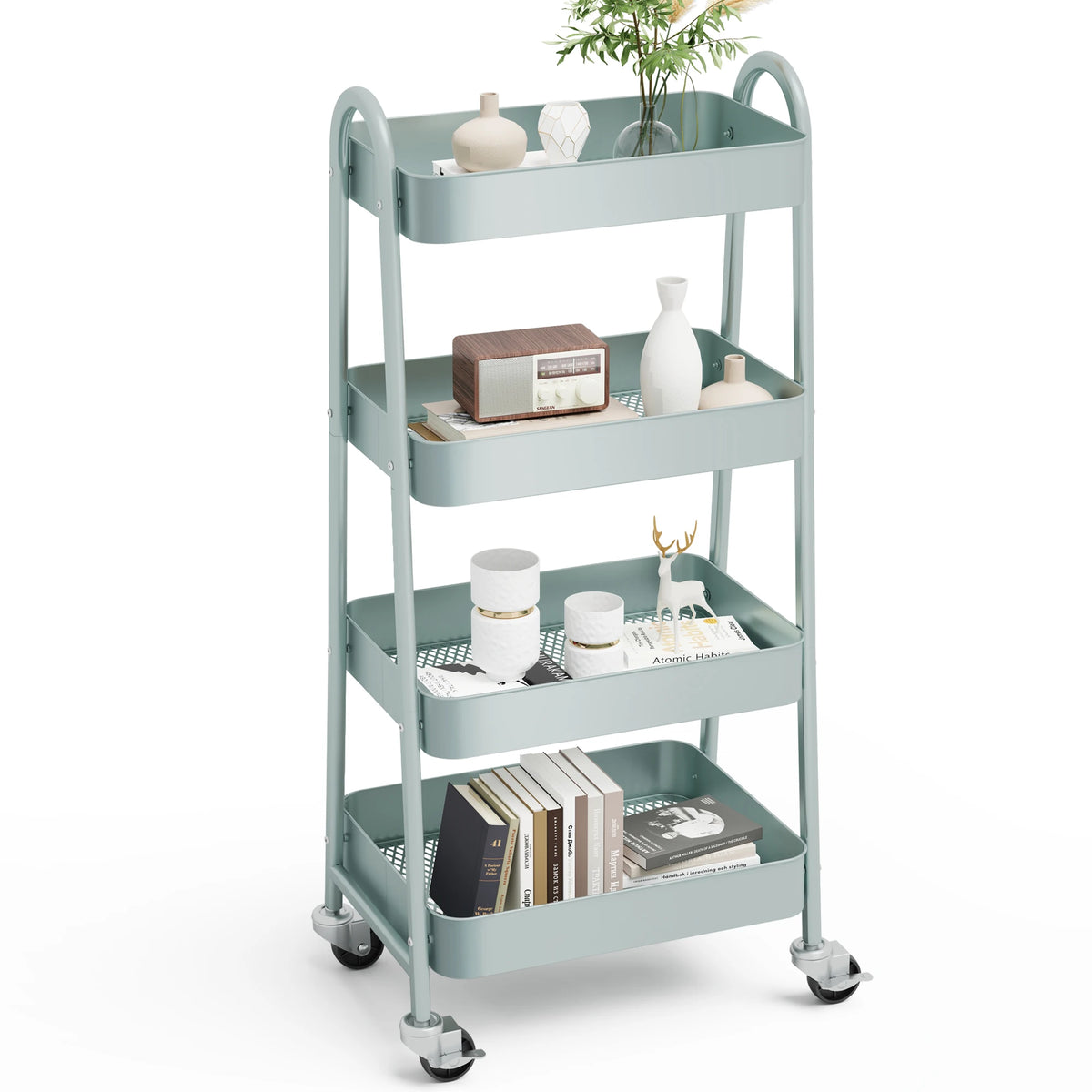 JHK Four Tier Rolling Storage Cart With Lockable Wheels For Home