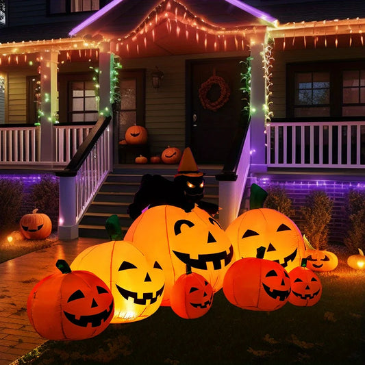 Halloween Inflatable Pumpkin Decoration With Witch Cat LED Lights