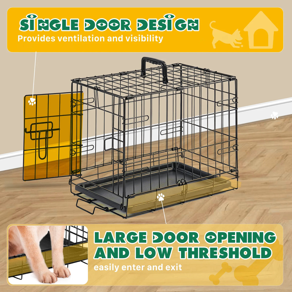 JHK Portable Metal Dog Crate With Secure Lock And Tray