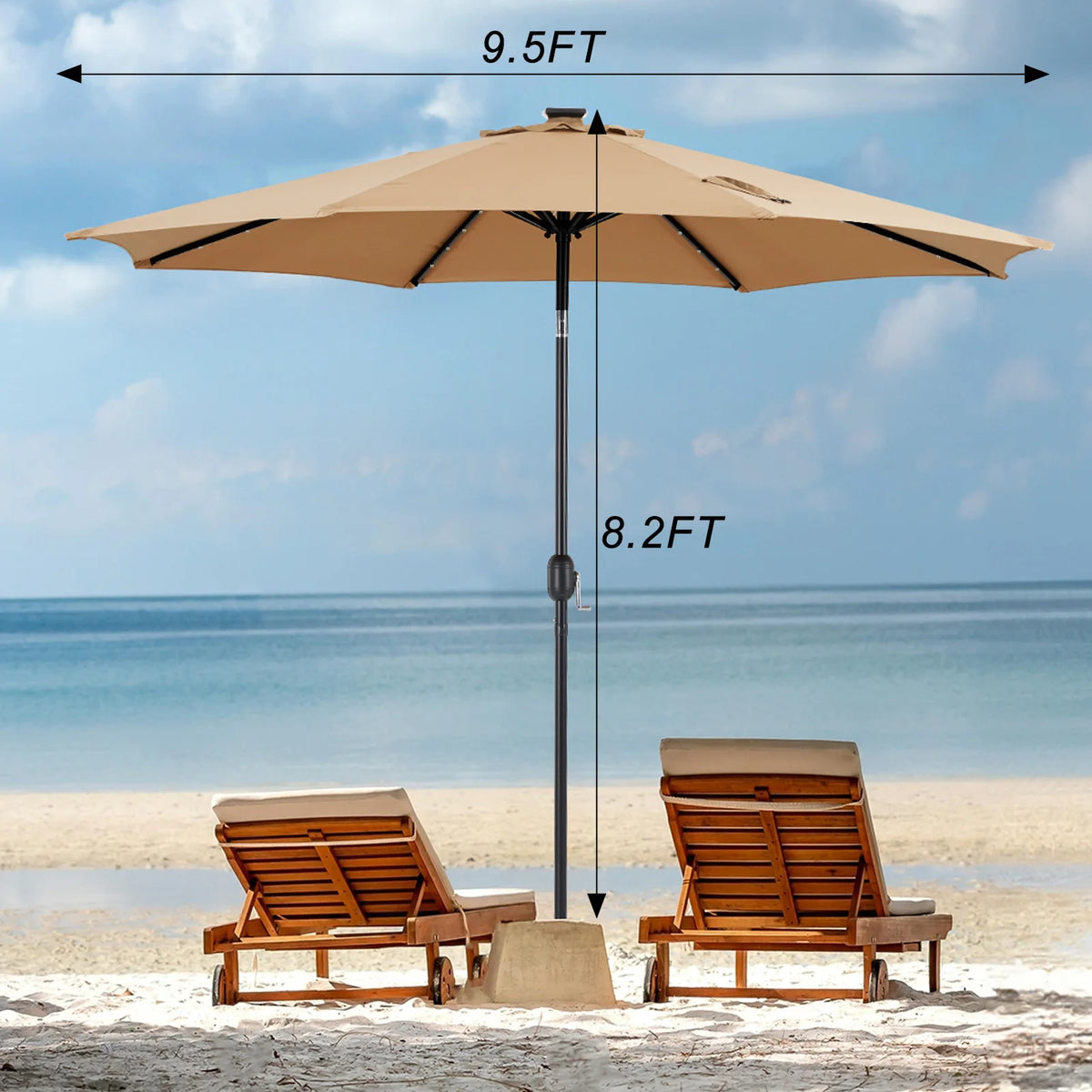 JHK Solar Patio Umbrella LED Lights UV Resistant Tilt Crank