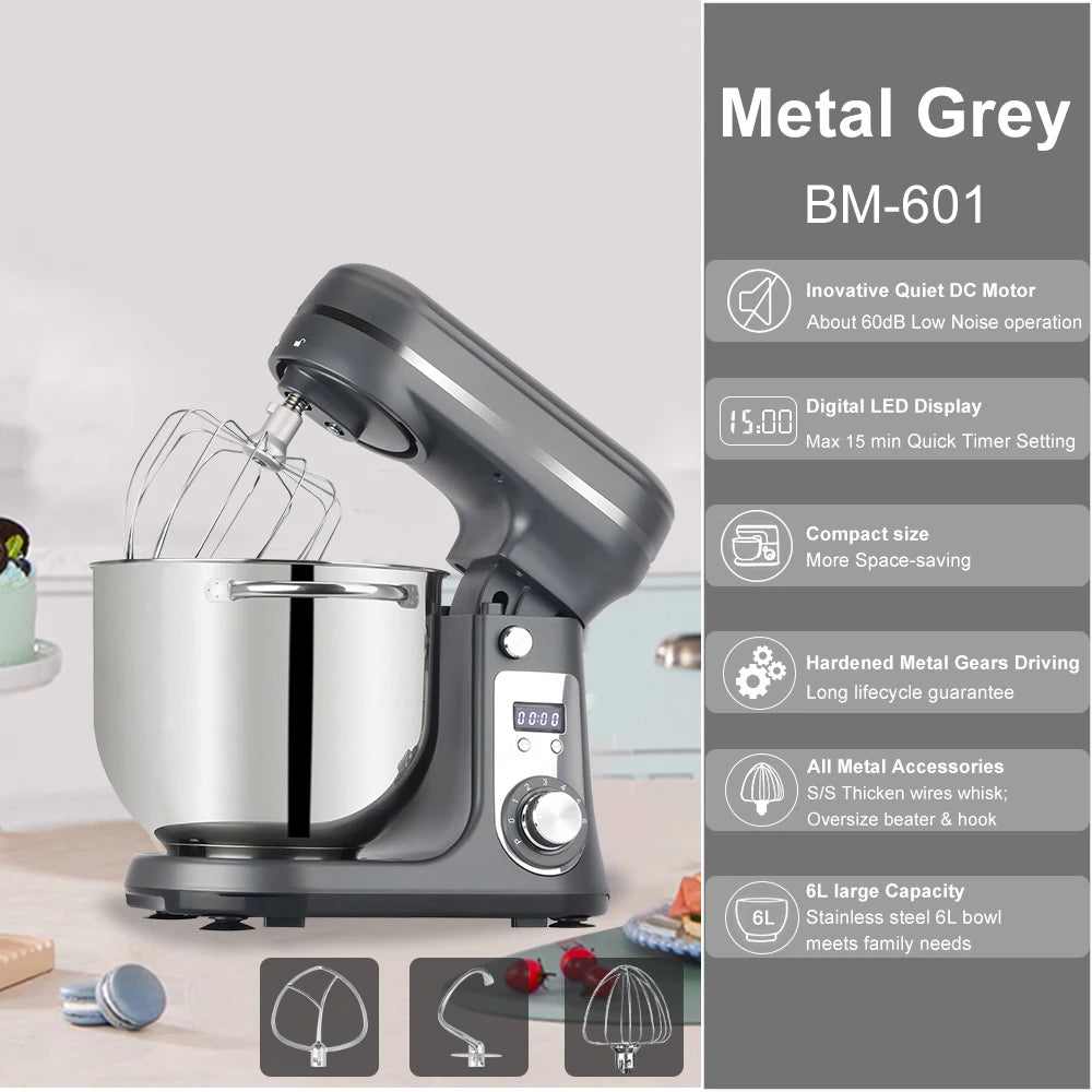 BioloMix Quiet Motor Tilt Head Stand Mixer Six Speed Control