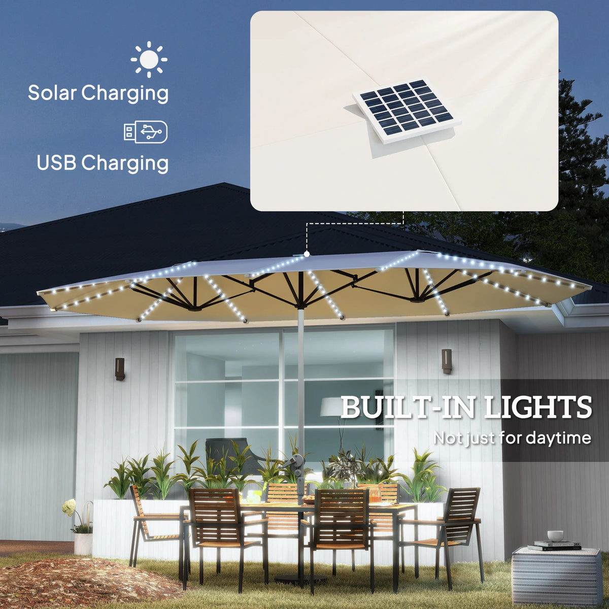Outsunny Solar LED Patio Umbrella With UV Protection And Shade