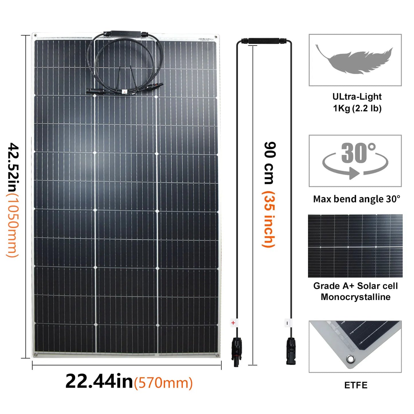 JINGYANGPV 125W Flexible 18V Monocrystalline Solar Panel For 12V 24V Systems