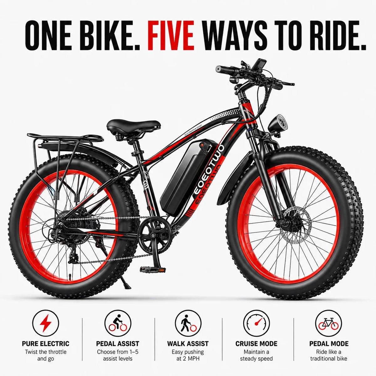 EOEOTWO 1500W All Terrain Electric Mountain Bike Dual Disc Brakes