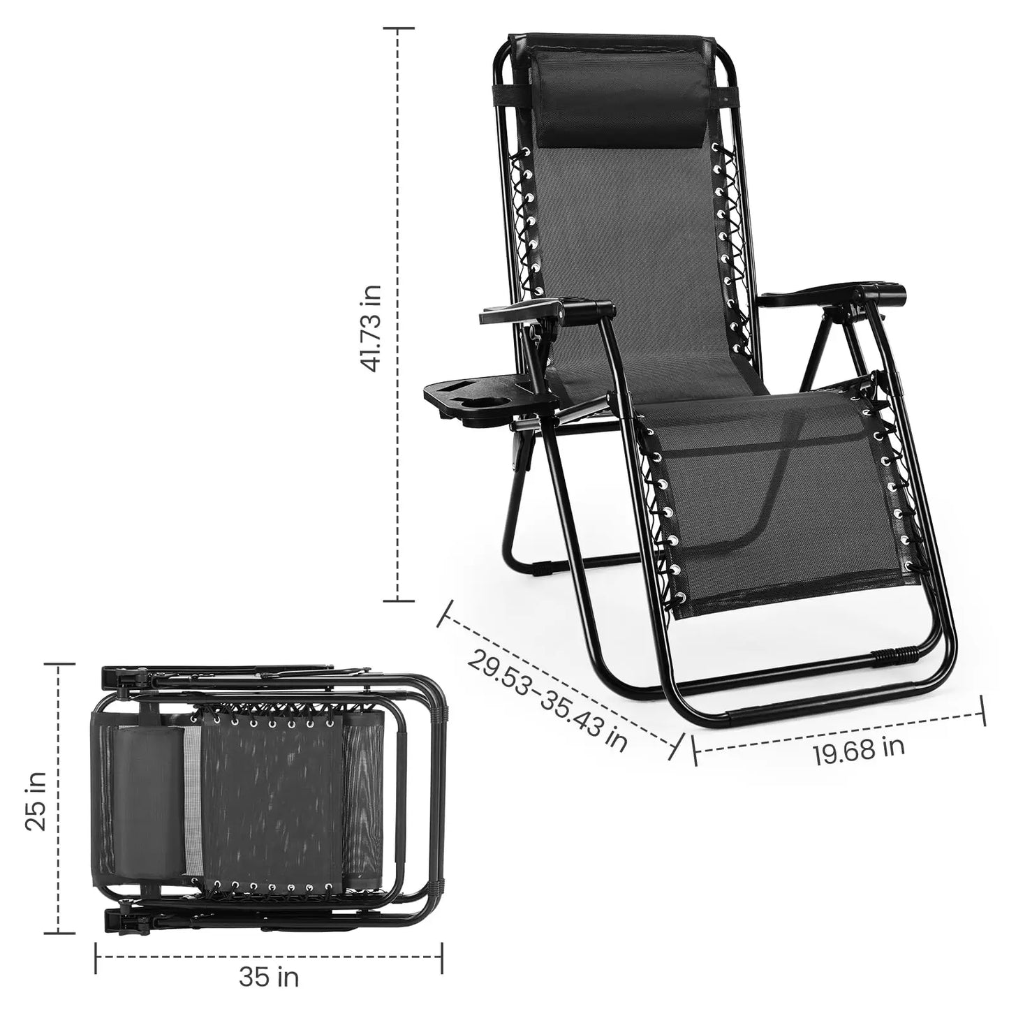JHK Zero Gravity Portable Recliner Outdoor Lounge Chair Cup Holder