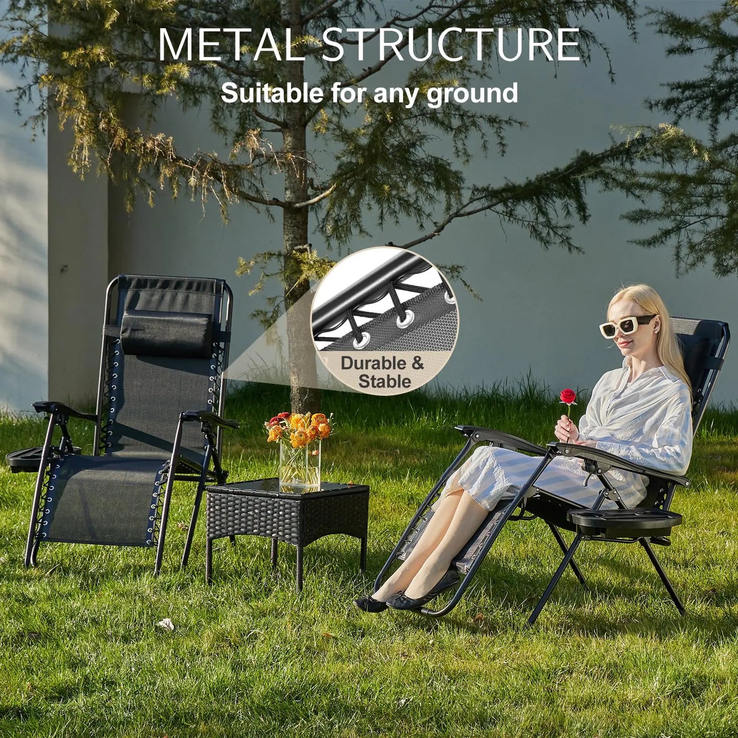 JHK Zero Gravity Portable Recliner Outdoor Lounge Chair Cup Holder