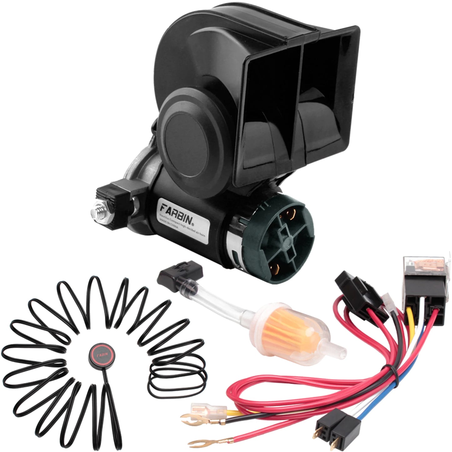 FARBIN Snail Air Horn With Compressor Relay Harness 12V 150 dB