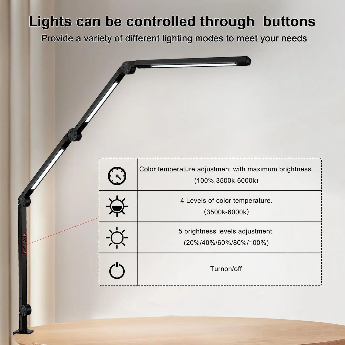 LED Desk Lamp With Clamp Swing Arm Four Color Modes