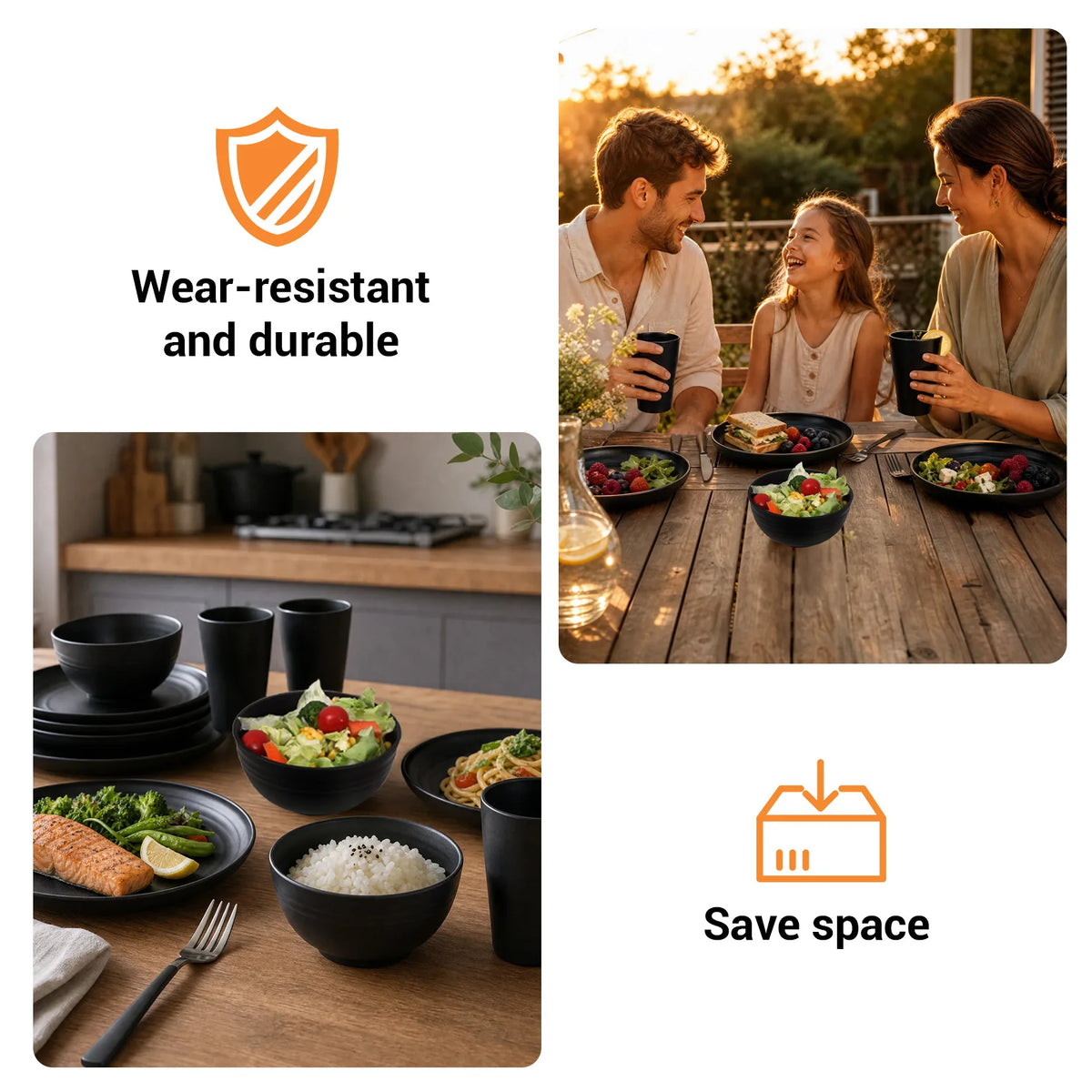 Microwave Safe Plastic Dinnerware Set With Plates Bowls And Cups