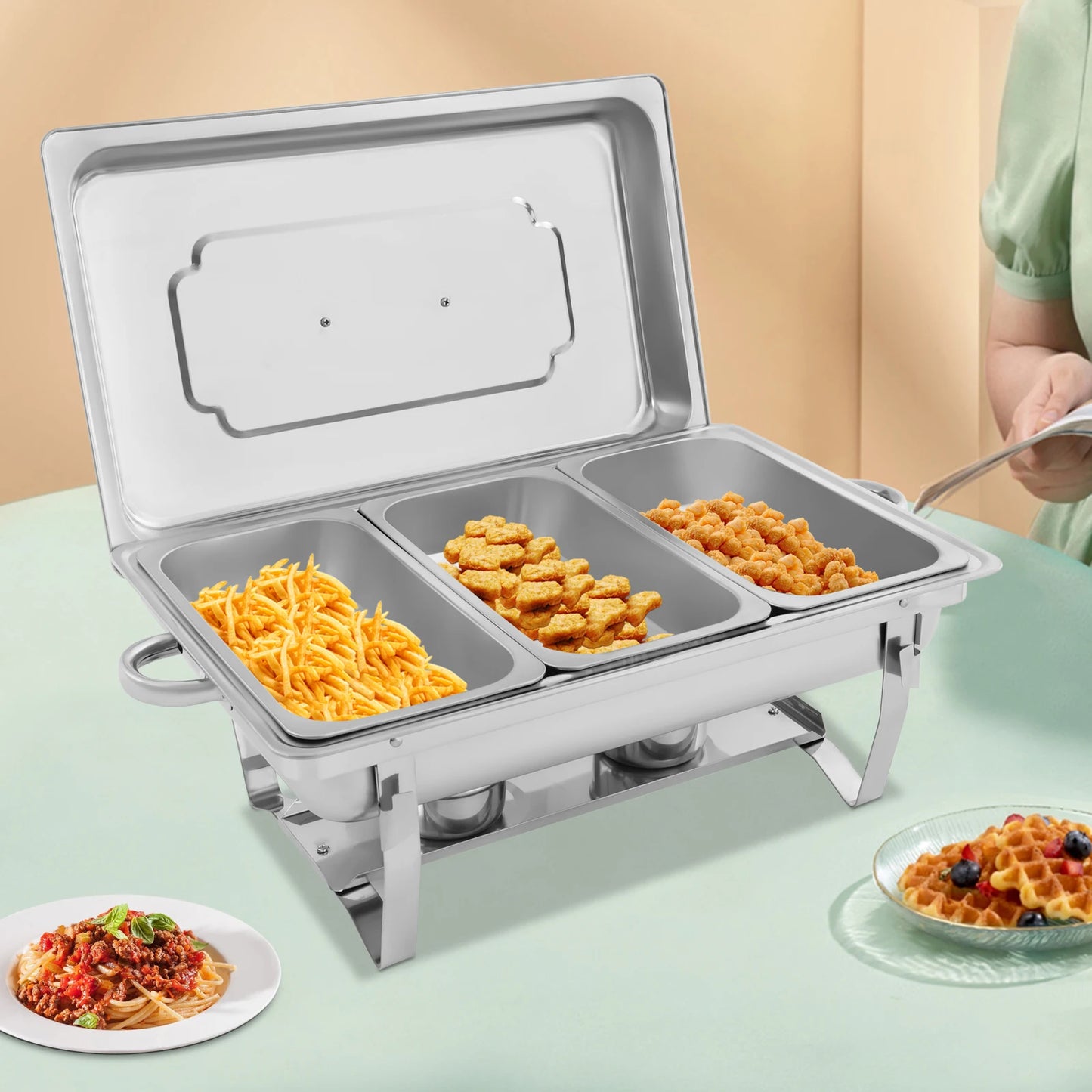 Bymaocar Stainless Steel Chafing Dish Buffet Set 3 Grid