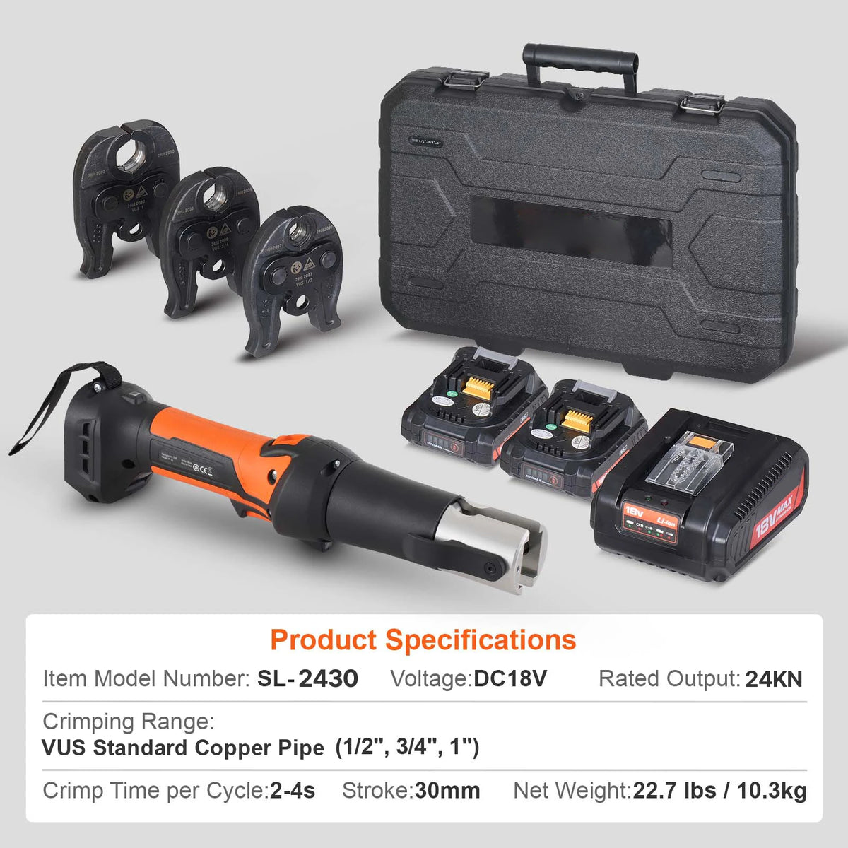 SucceBuy Cordless Electric Pipe Crimping Press Tool With Two Batteries