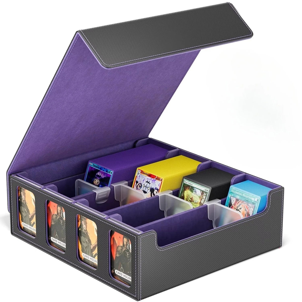 Four Row Dual Window Diamond PU Leather Trading Card Case