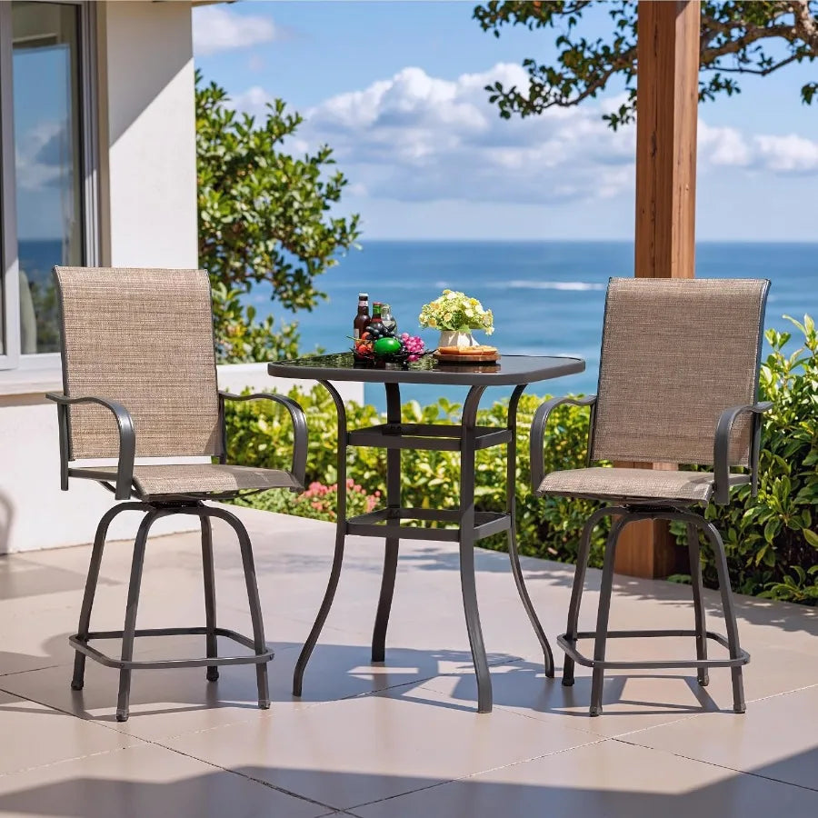 Outdoor Bamboo Patio Swivel Bar Set With Stools And Table