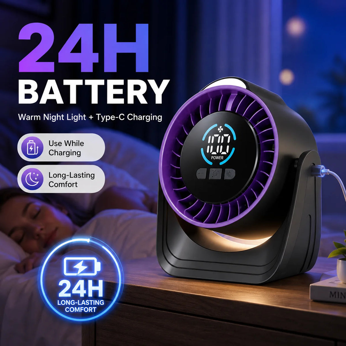 USB Circulation Fan With Natural Wind And Night Light