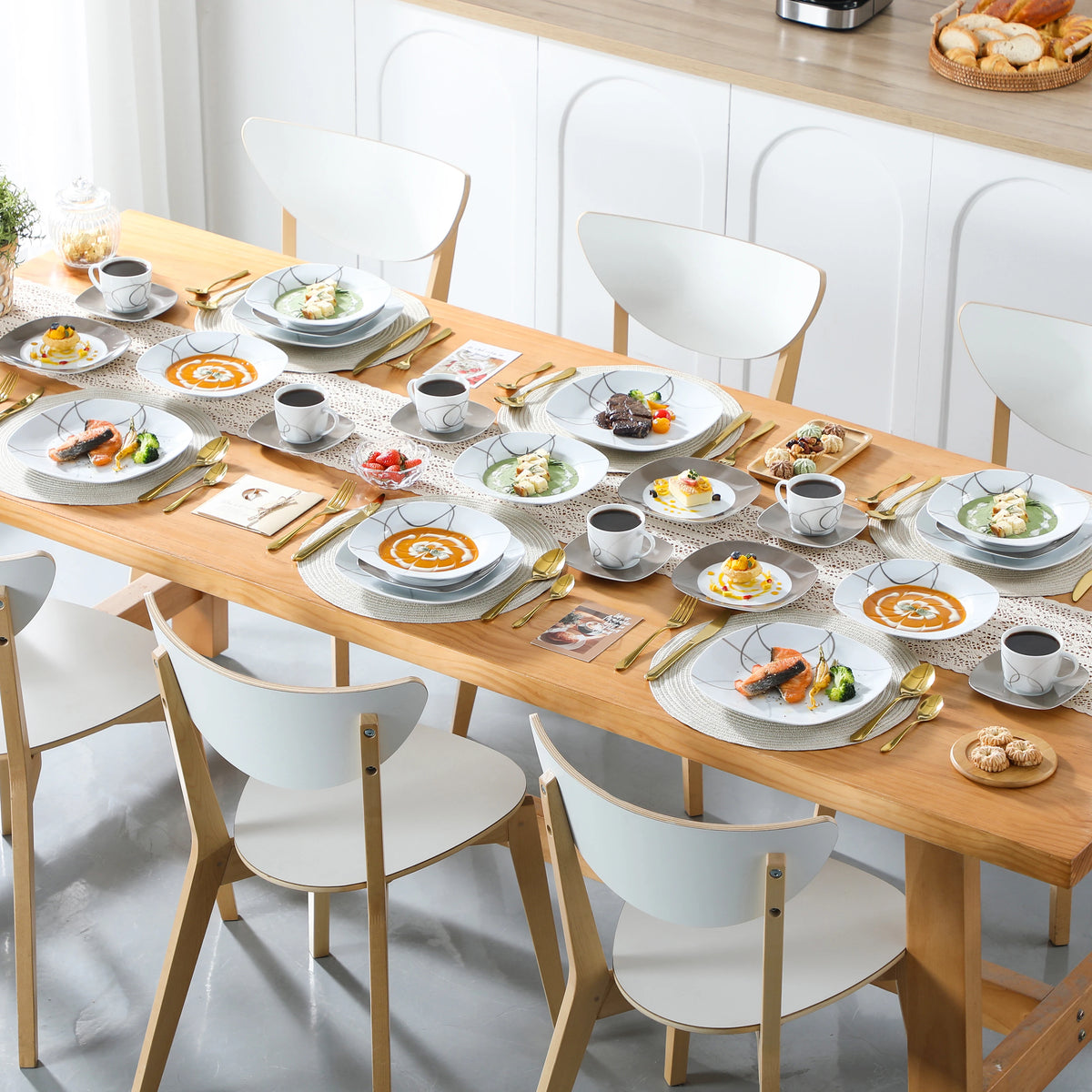 MALACASA Porcelain Ceramic Dinner Plate Set With Cups And Saucers