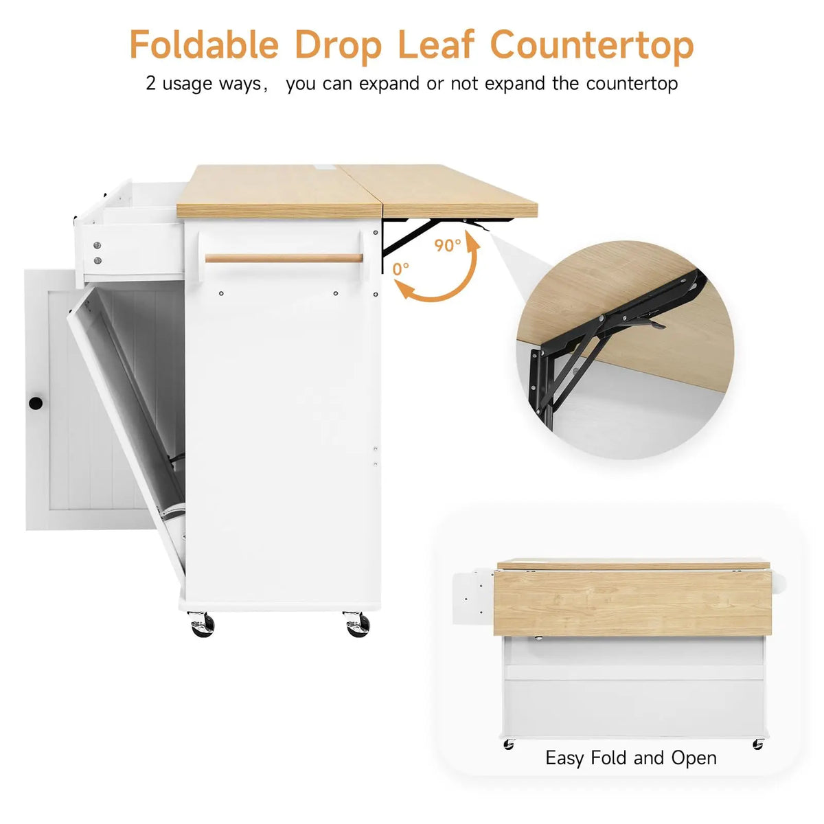 Onbrill Wood Mobile Kitchen Island With Power Outlet Rack