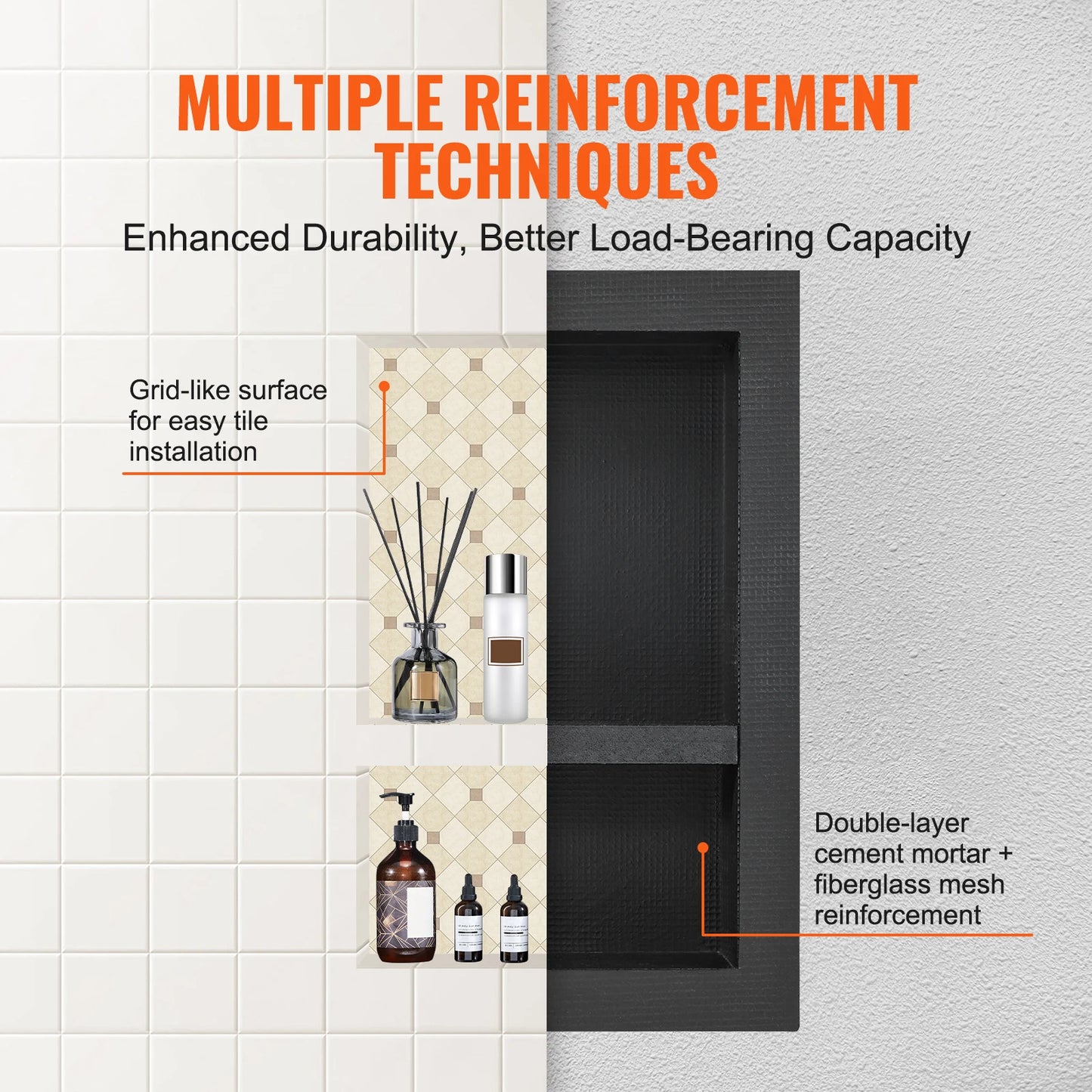 Shower Niche Shelf Organizer For Tile Corners Dual Tier