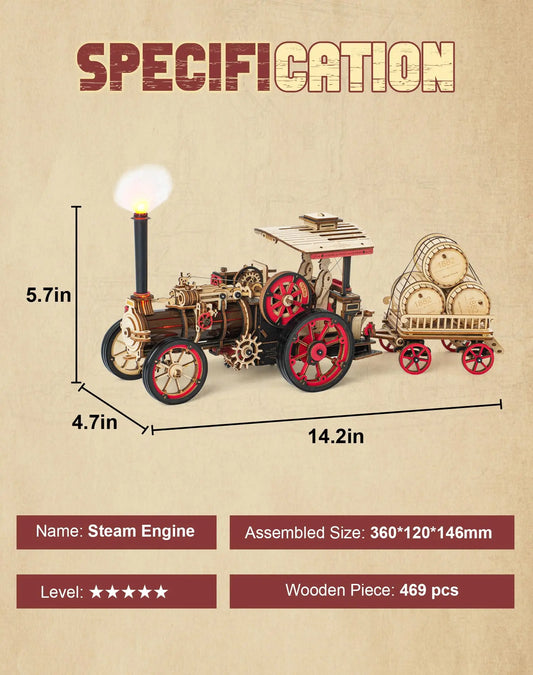 Robotime Rokr Tractor Locomotive 3D Wooden Puzzle Steam Engine
