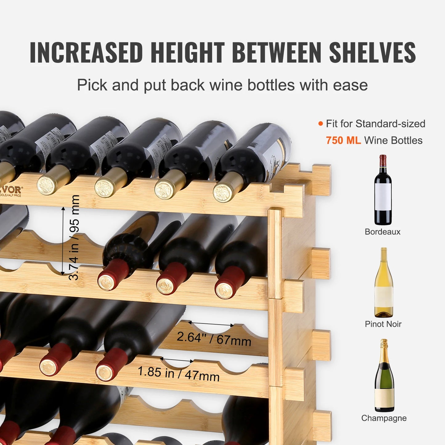 SucceBuy 8-Tier Stackable Bamboo Wine Rack Free Standing