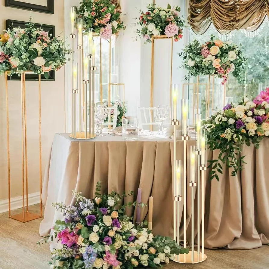 Metal Floor Candlestick Holder With 24 LED Candles For Events