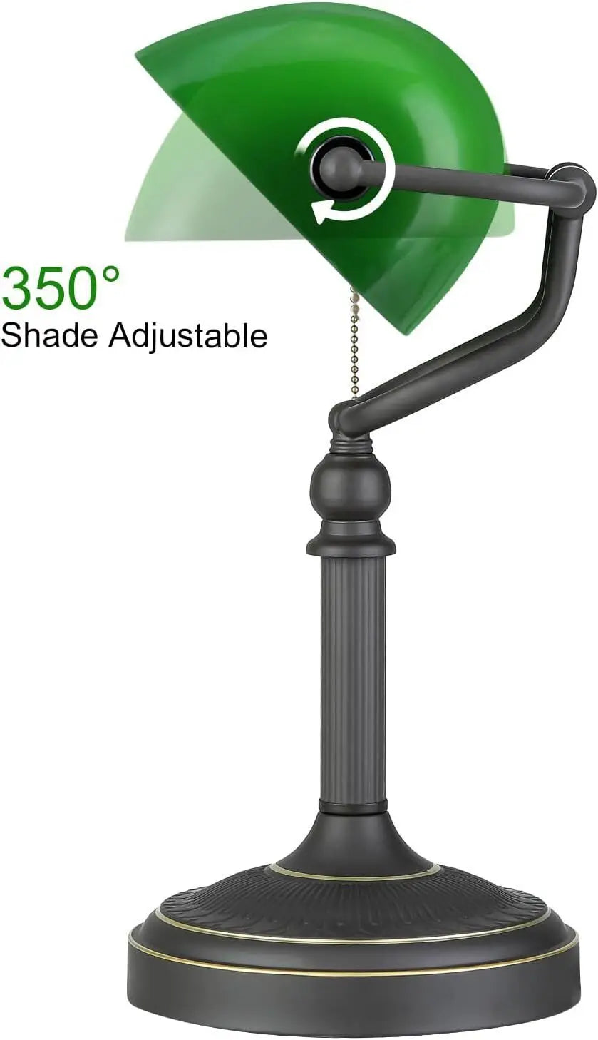 Classic Glass Banker Lamp With Pull Chain E27 Desk Light