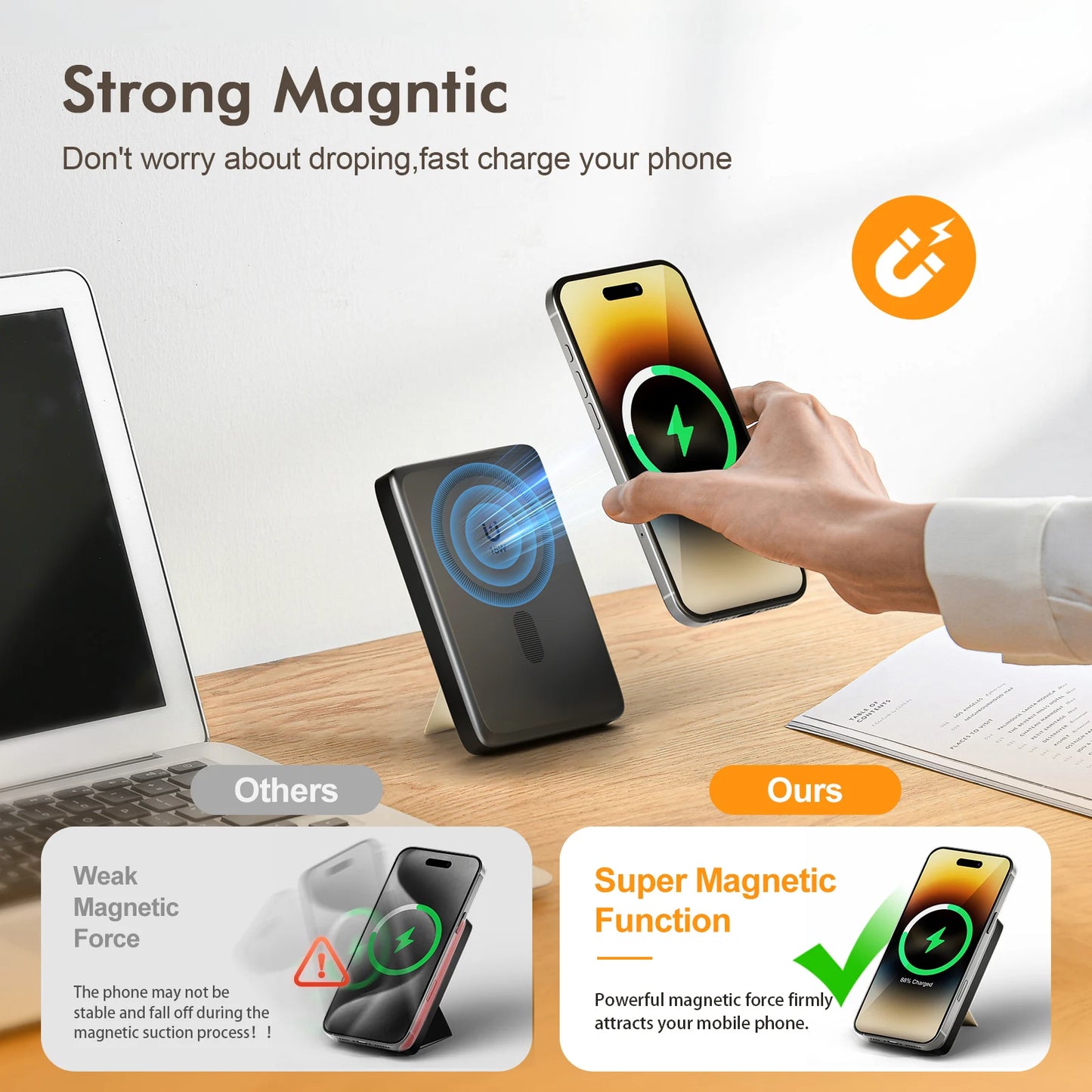 Portable 10000mAh Magnetic Wireless Power Bank For iPhones