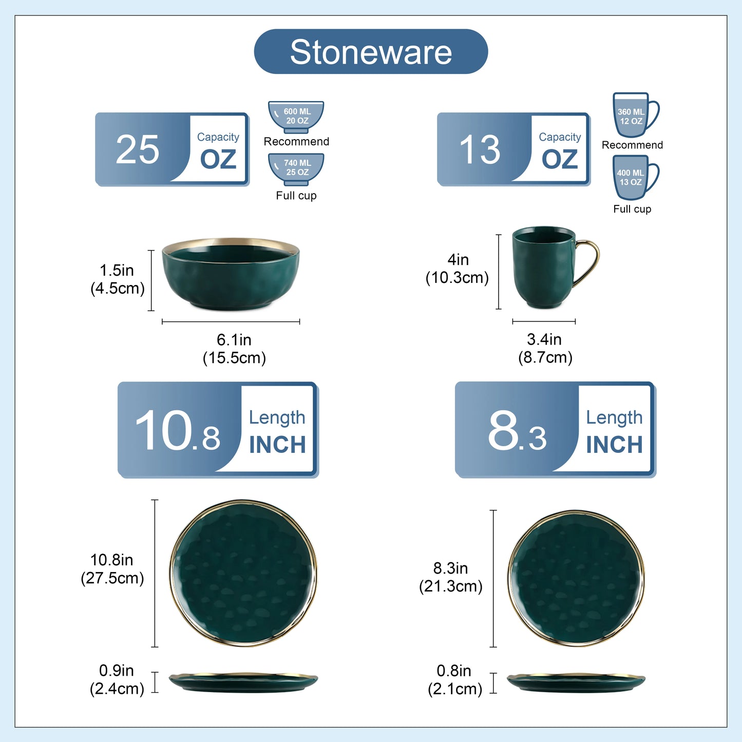 Malacasa Green 16 Piece Ceramic Dinnerware Set With Gold Trim