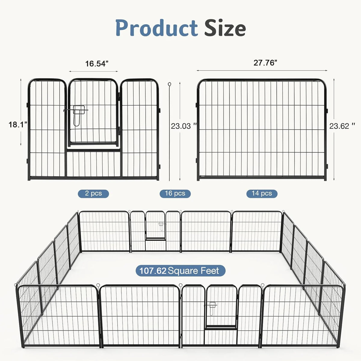 JHK Foldable Metal Dog Playpen Fence for Indoor Outdoor Exercise