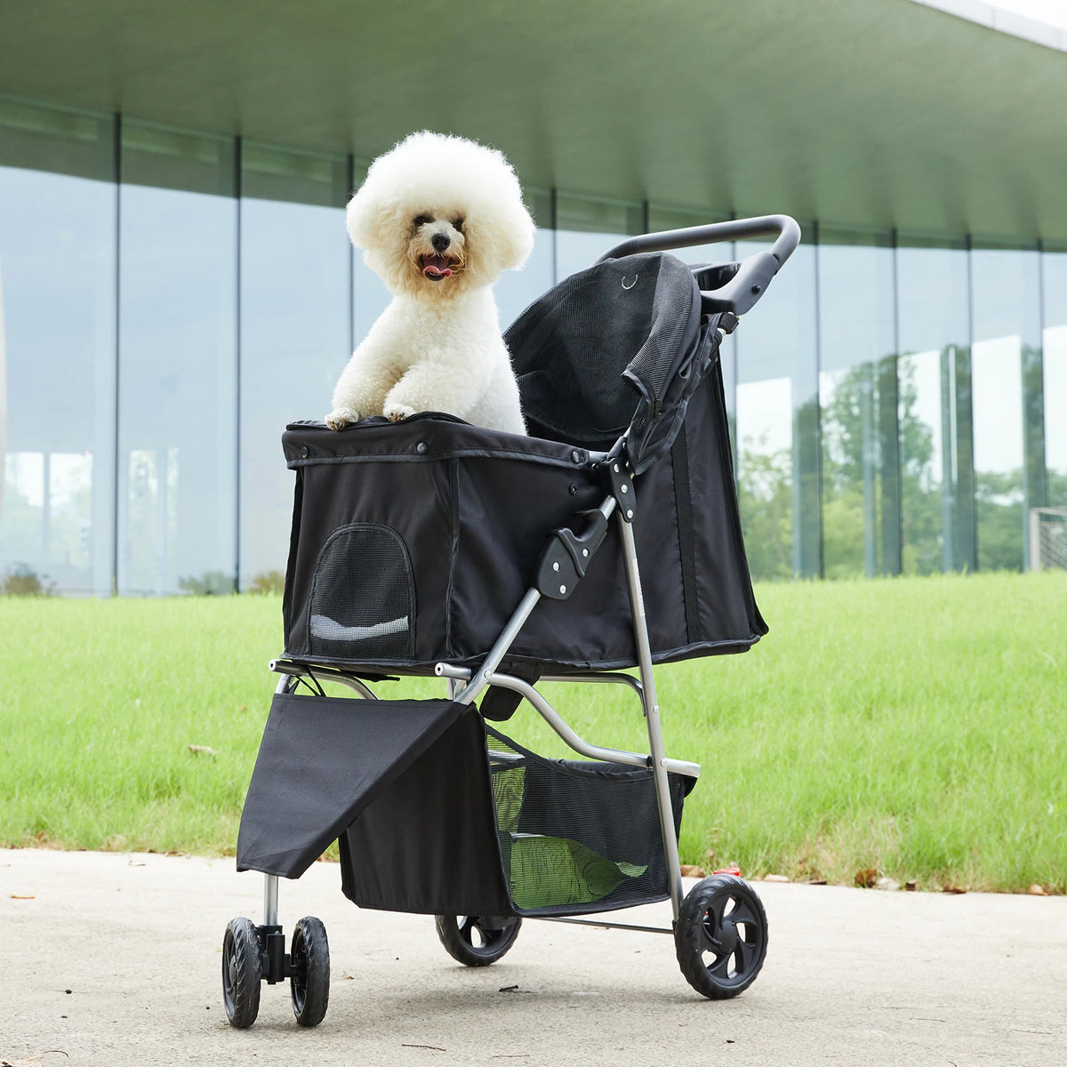 DUMOS Three Wheel Foldable Pet Stroller With Mesh Windows