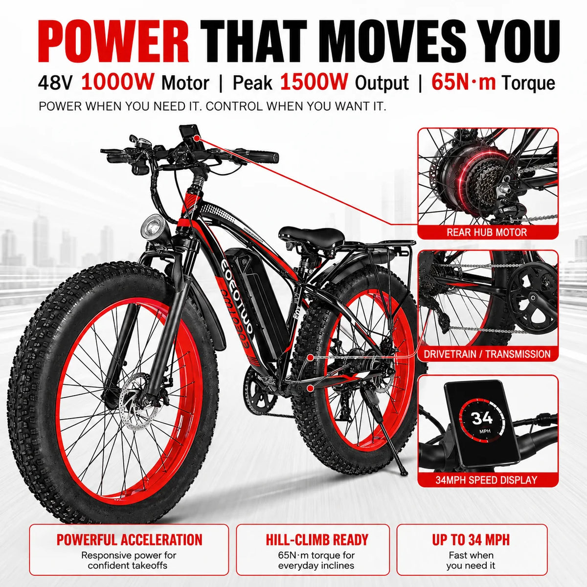 EOEOTWO 1500W All Terrain Electric Mountain Bike Dual Disc Brakes