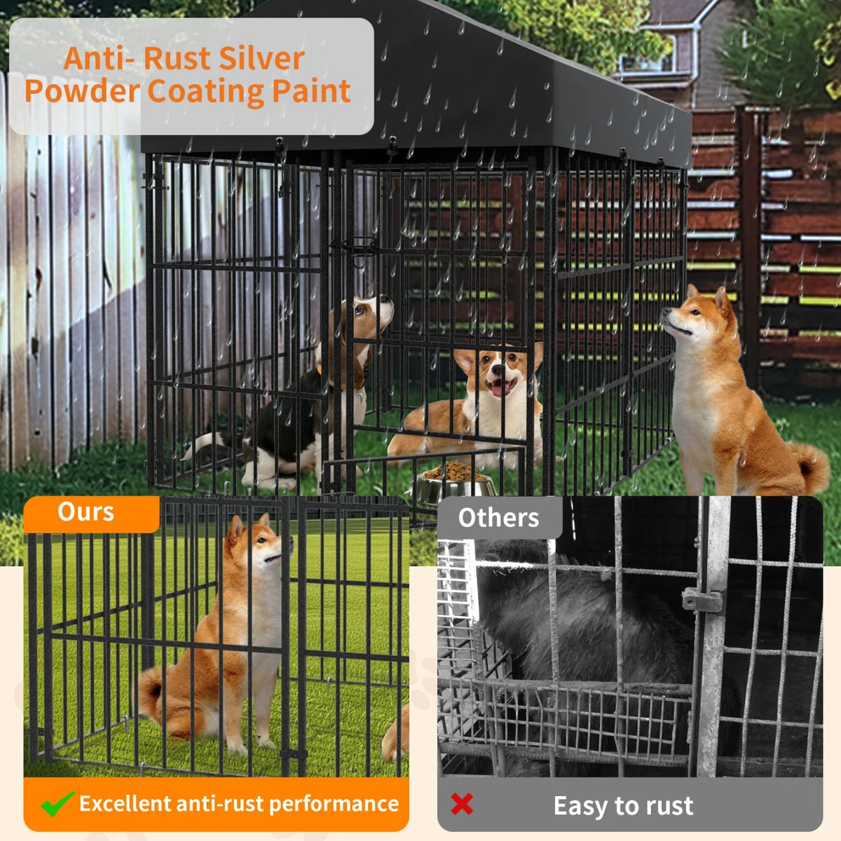 Heavy Duty Outdoor Metal Dog Kennel With Secure Roof Enclosure