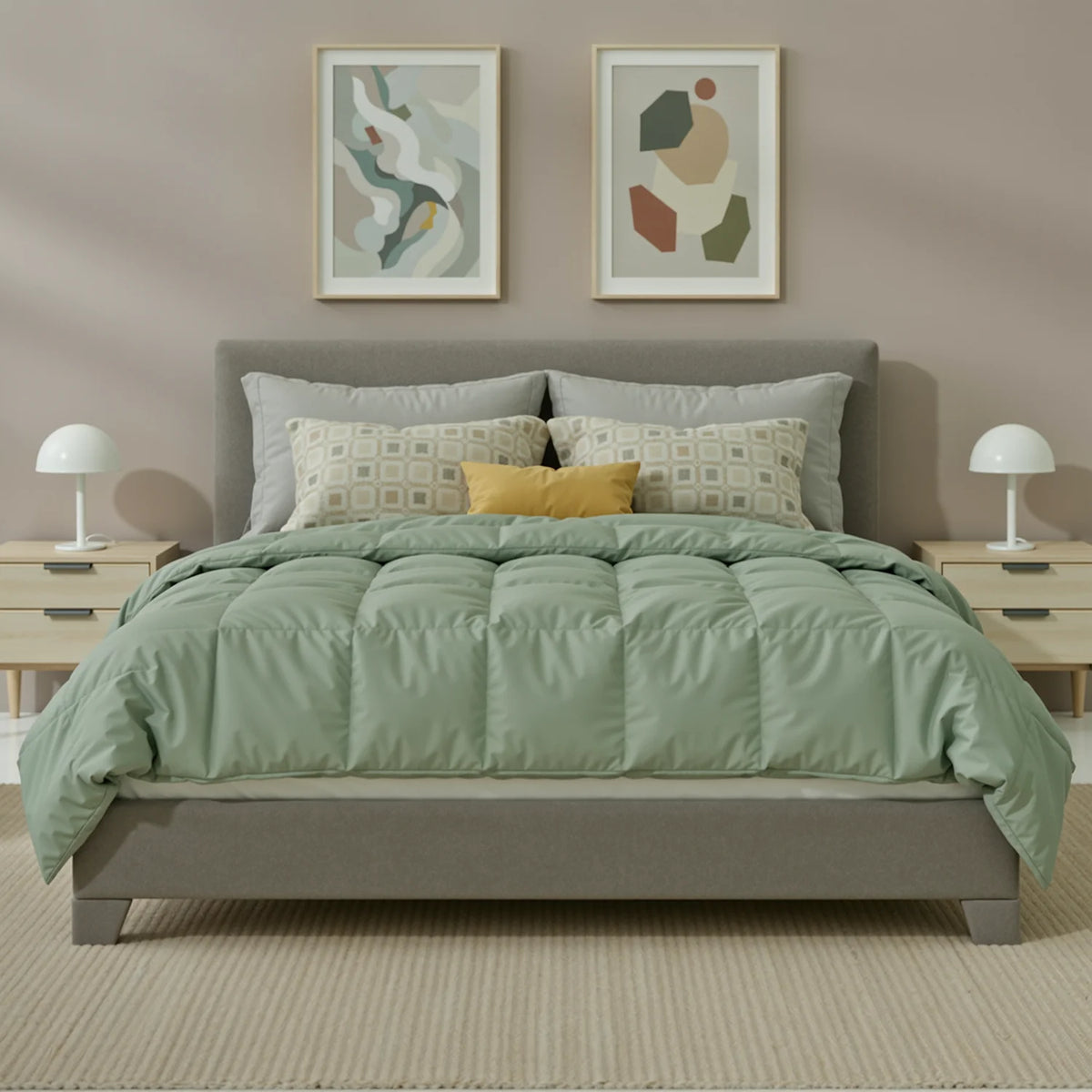 HOOMIC Upholstered Bed Frame With Linen Headboard And Wood Slats