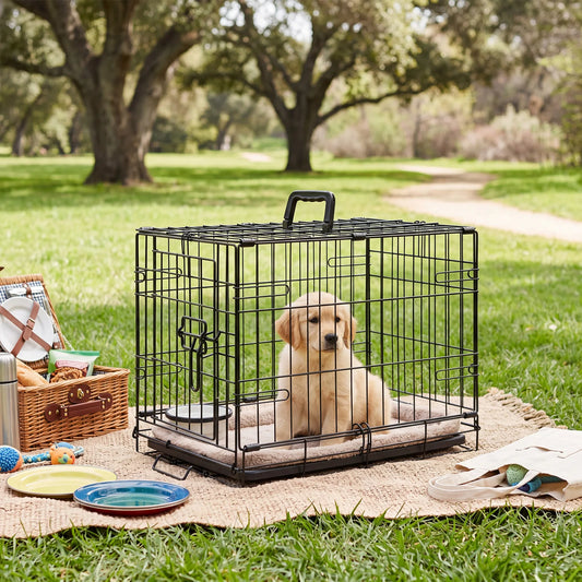 JHK Portable Metal Dog Crate With Secure Lock And Tray