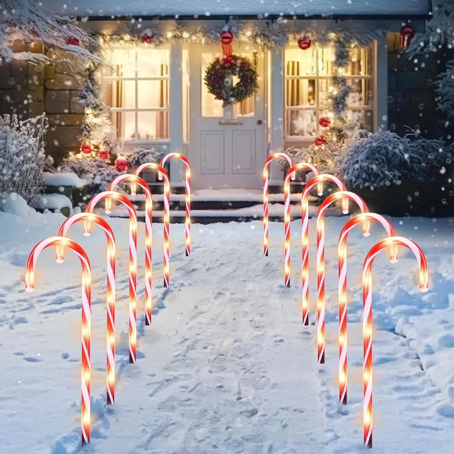 Joyfy Candy Cane Pathway Lights Set Warm White Outdoor Decor