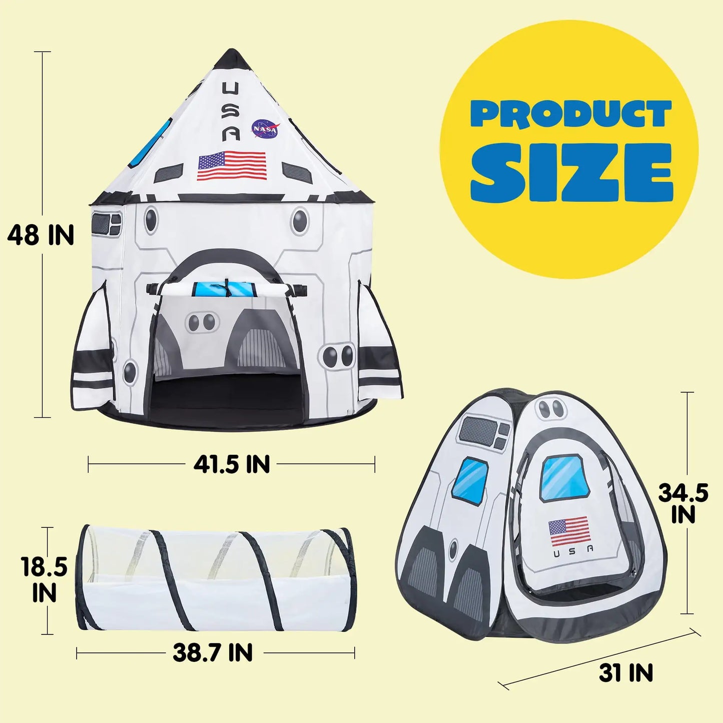 Joyfy Rocket Ship Play Tent Set With Tunnel 3 Piece Kids Playhouse Birthday Gift