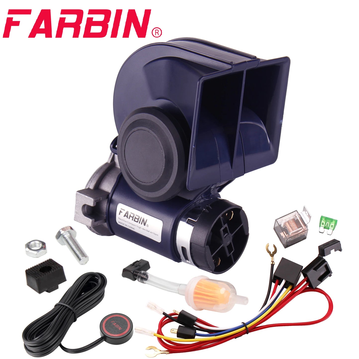 FARBIN Snail Air Horn With Compressor Relay Harness 12V 150 dB