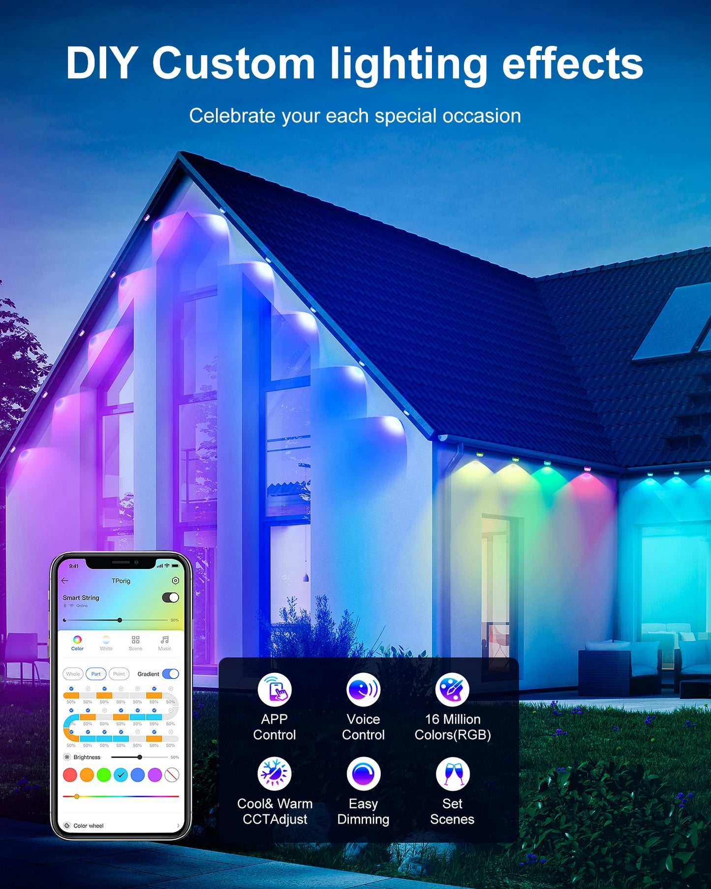 Aiopp RGBIC Outdoor Lights IP67 Waterproof With 100 Scene Modes