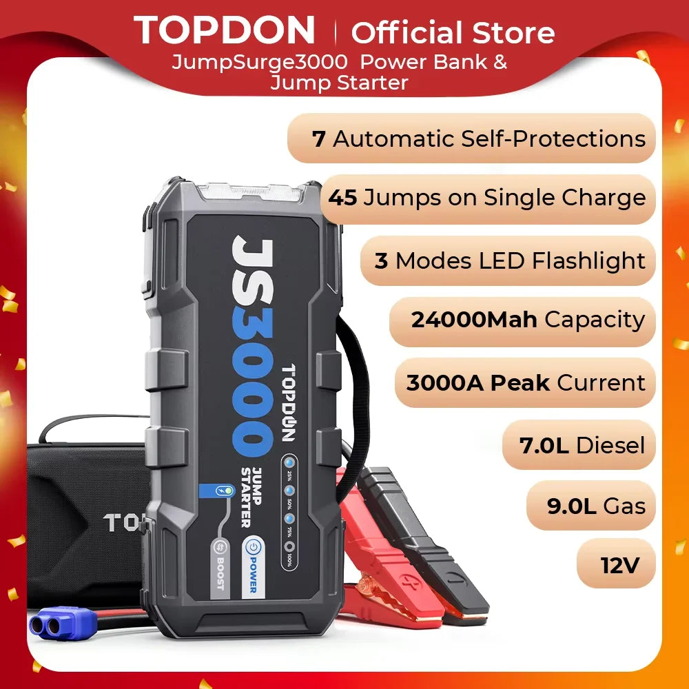 Topdon JS3000 3000A Jump Starter Power Bank 12V Car