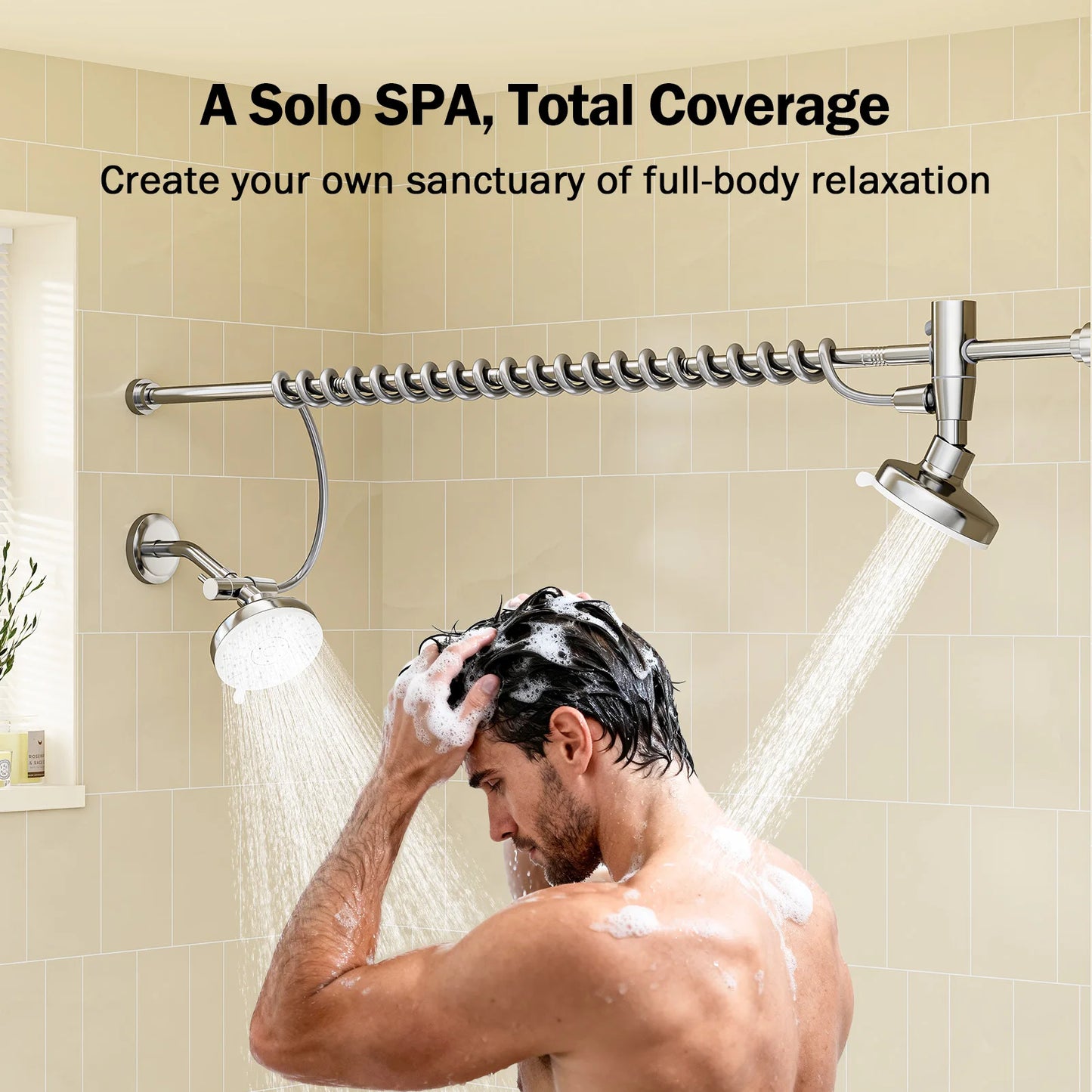 Tandem Double Shower Head For Couples With Adjustable Slider