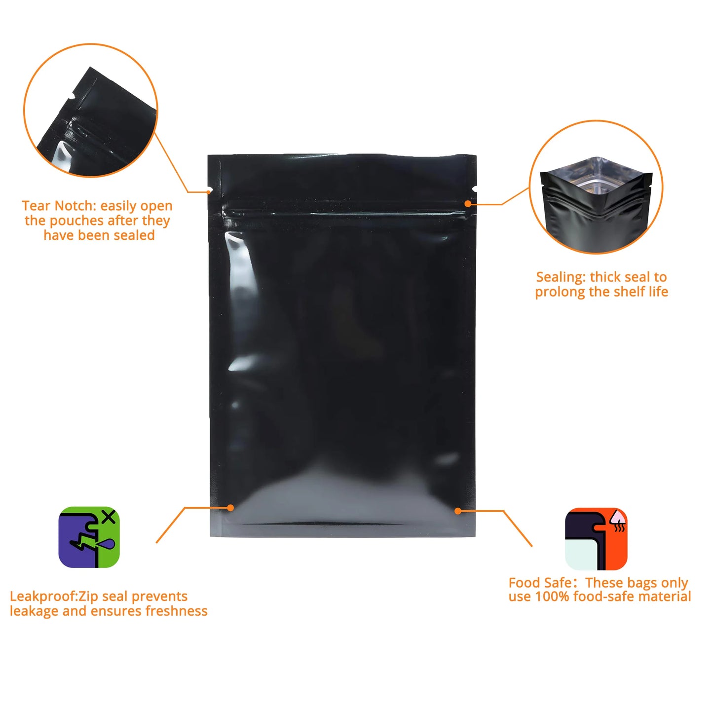 VoluPack Flat Aluminum Foil Mylar Ziplock Pouches Glossy Storage Bags