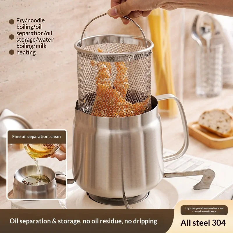 Stainless Steel Fryer Pot With Strainer Basket And Oil Filter