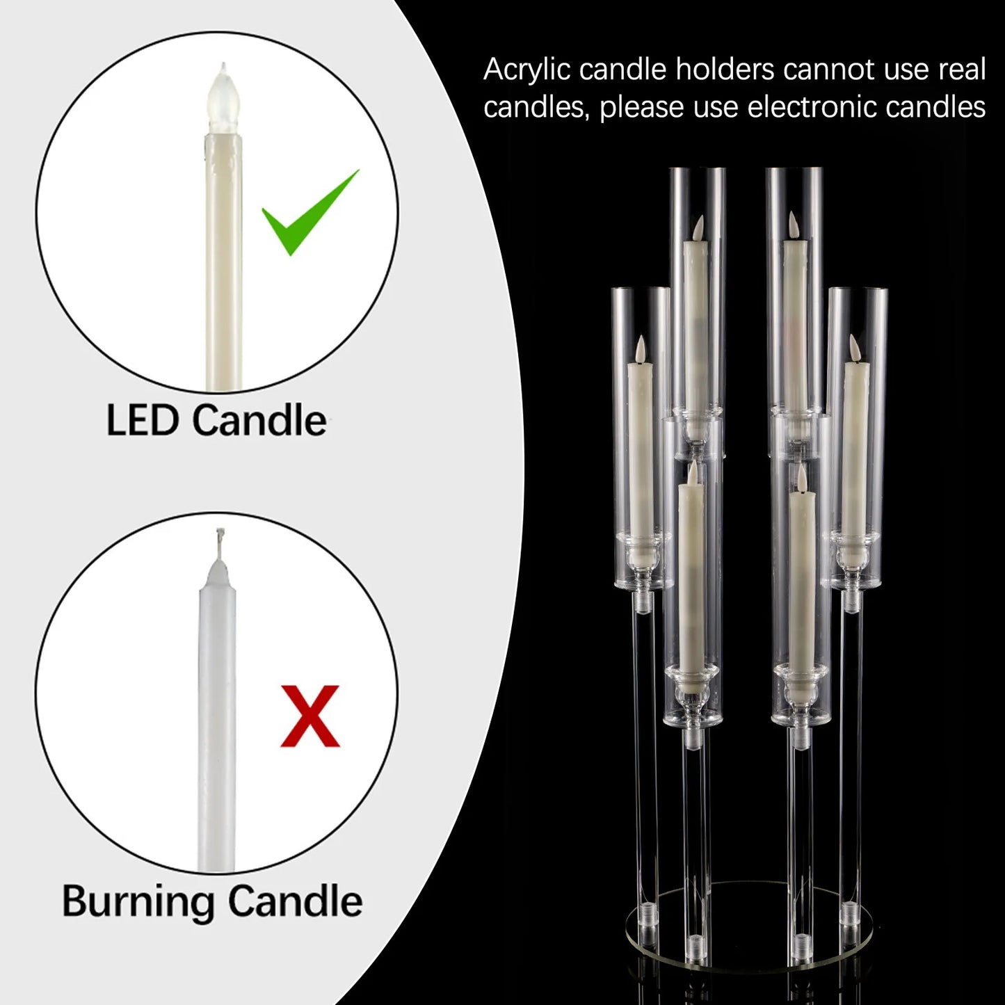 VINCIGANT 6-Arm Clear Candelabra Holder For LED Candles