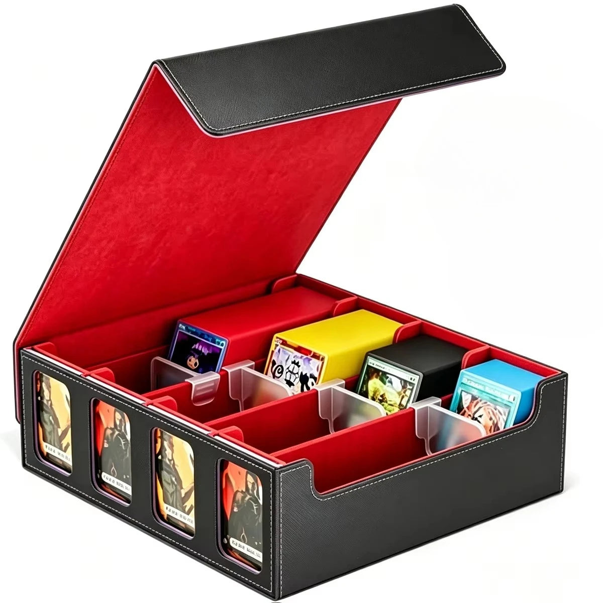 Four Row Dual Window Diamond PU Leather Trading Card Case