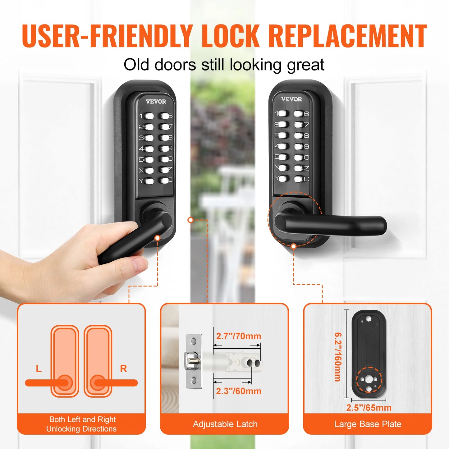 SucceBuy Mechanical Keyless Entry Door Lock With 14 Digit Keypad