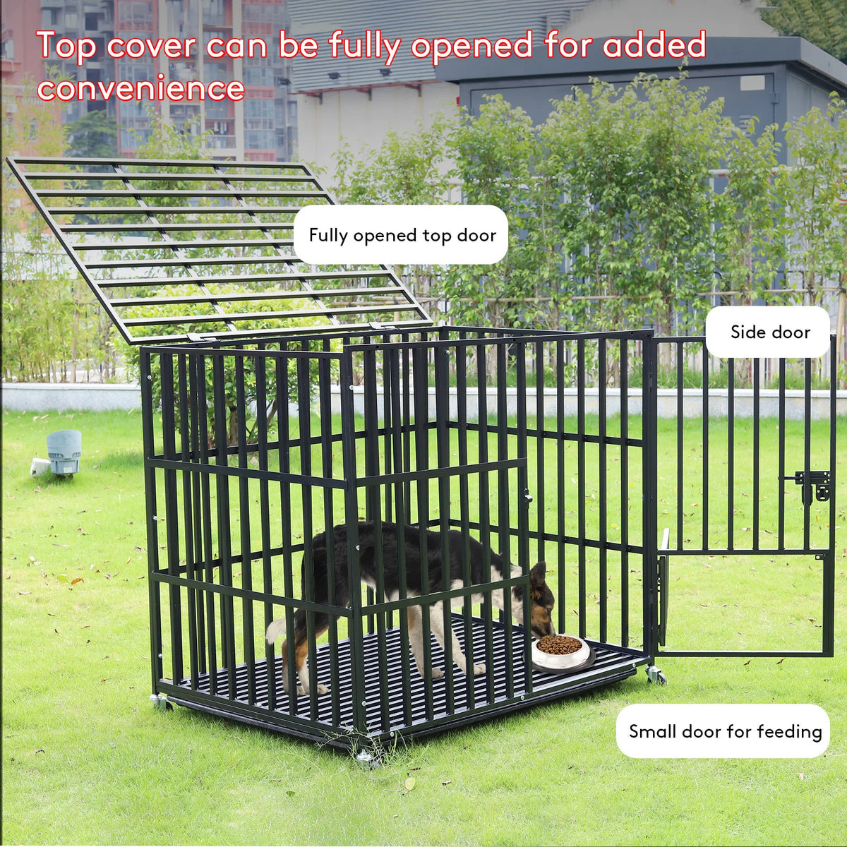 Bingopaw Heavy Duty Metal Dog Crate With Lockable Wheels Tray