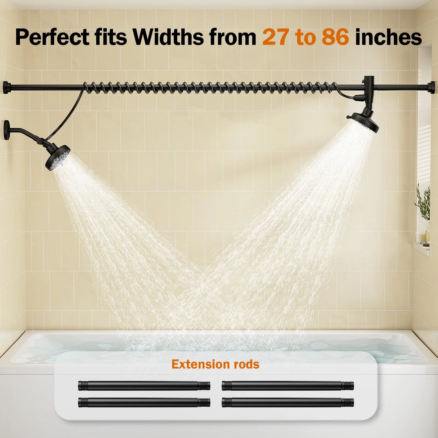 Tandem Double Shower Head For Couples With Adjustable Slider