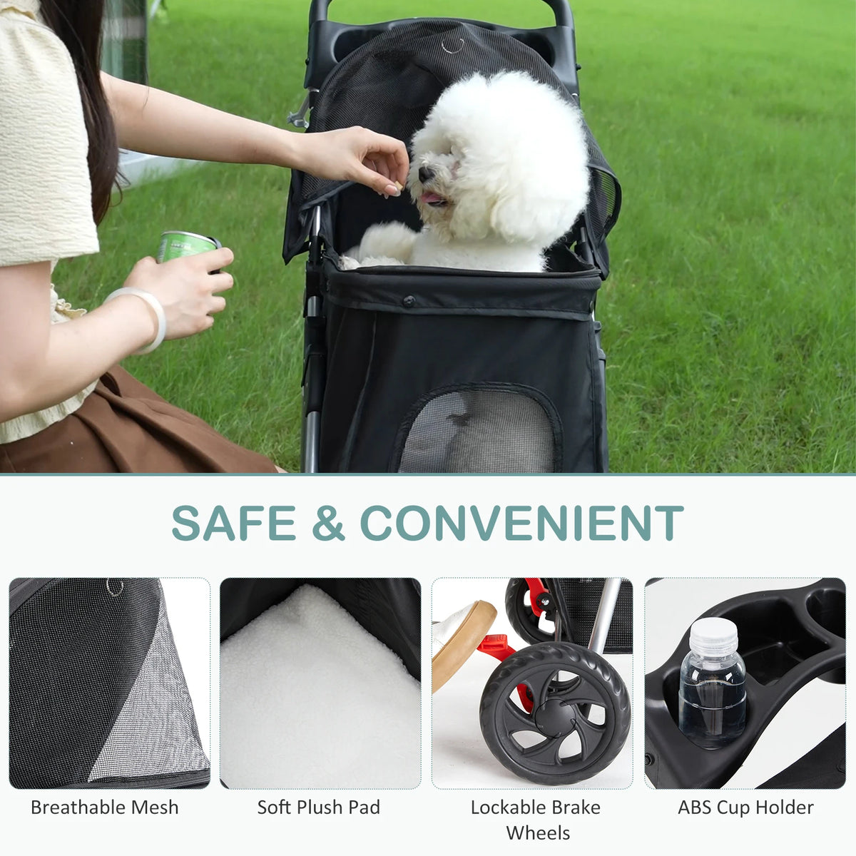 DUMOS Three Wheel Foldable Pet Stroller With Mesh Windows