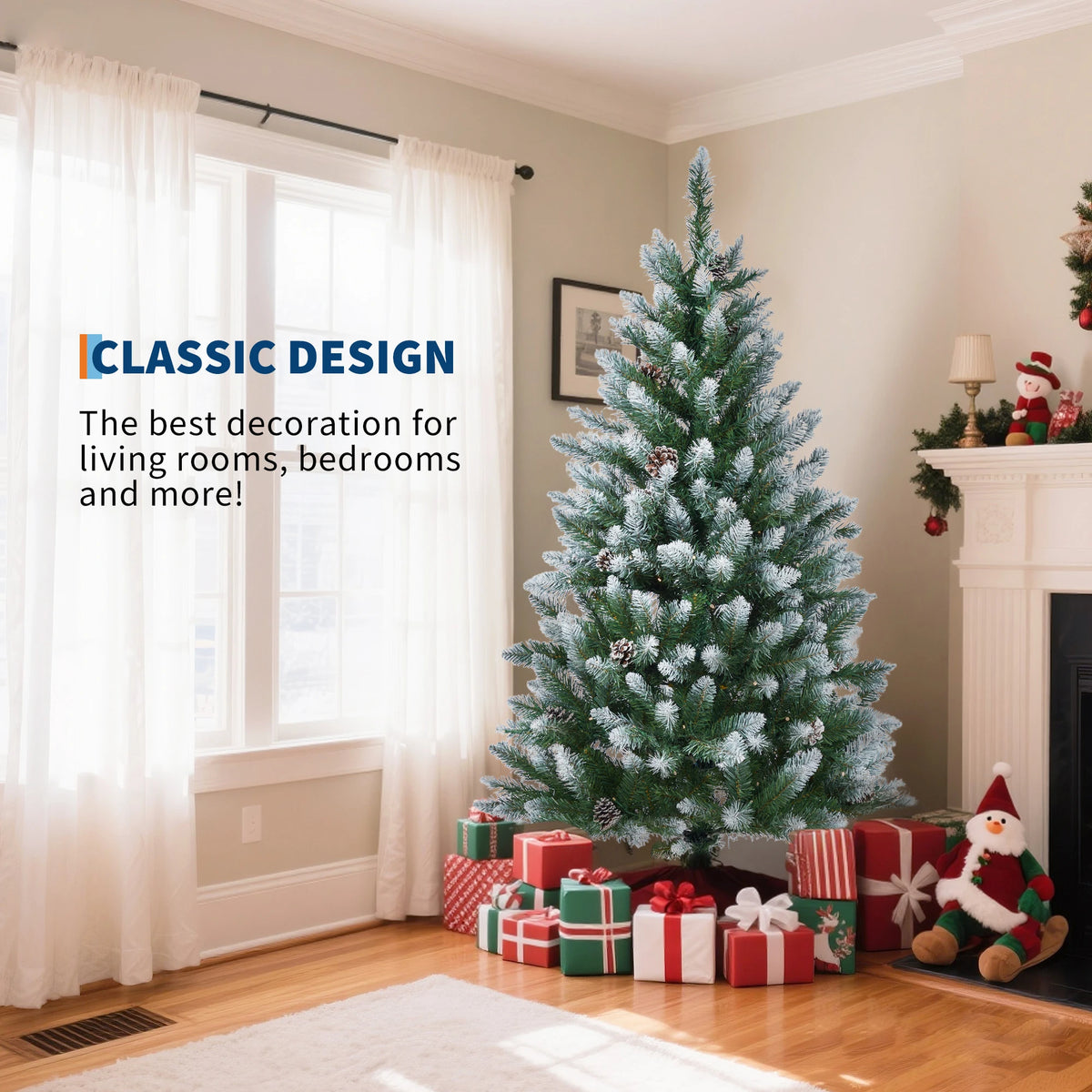 Prelit Slim Pencil Christmas Tree With Flocked Branches And Pinecones